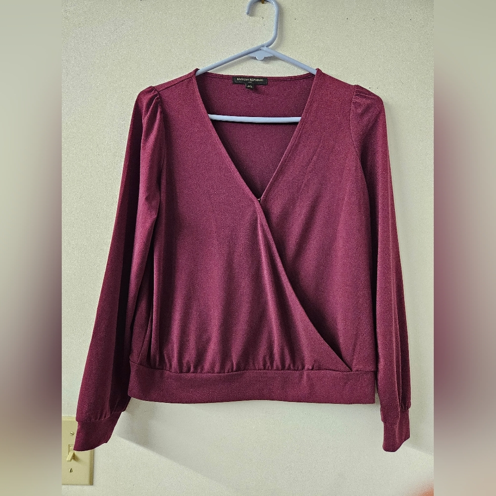 Banana Republic Factory Wine Colored Long-Sleeve V-Neck Top